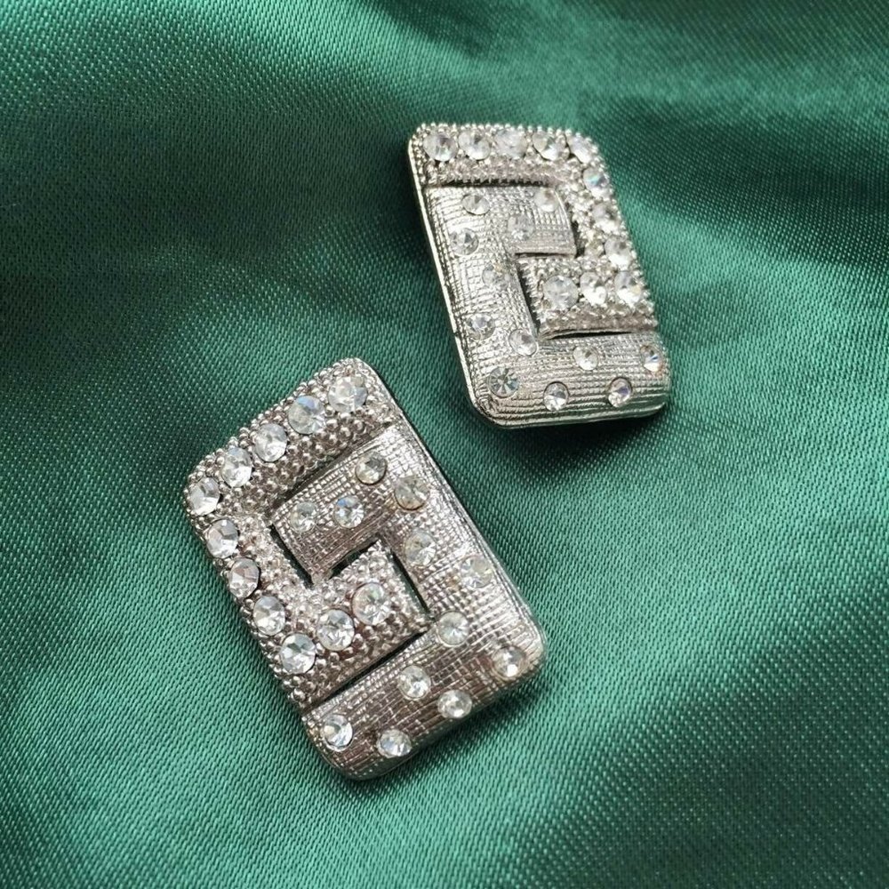 Vintage Rhinestone silvertone geometric Earrings